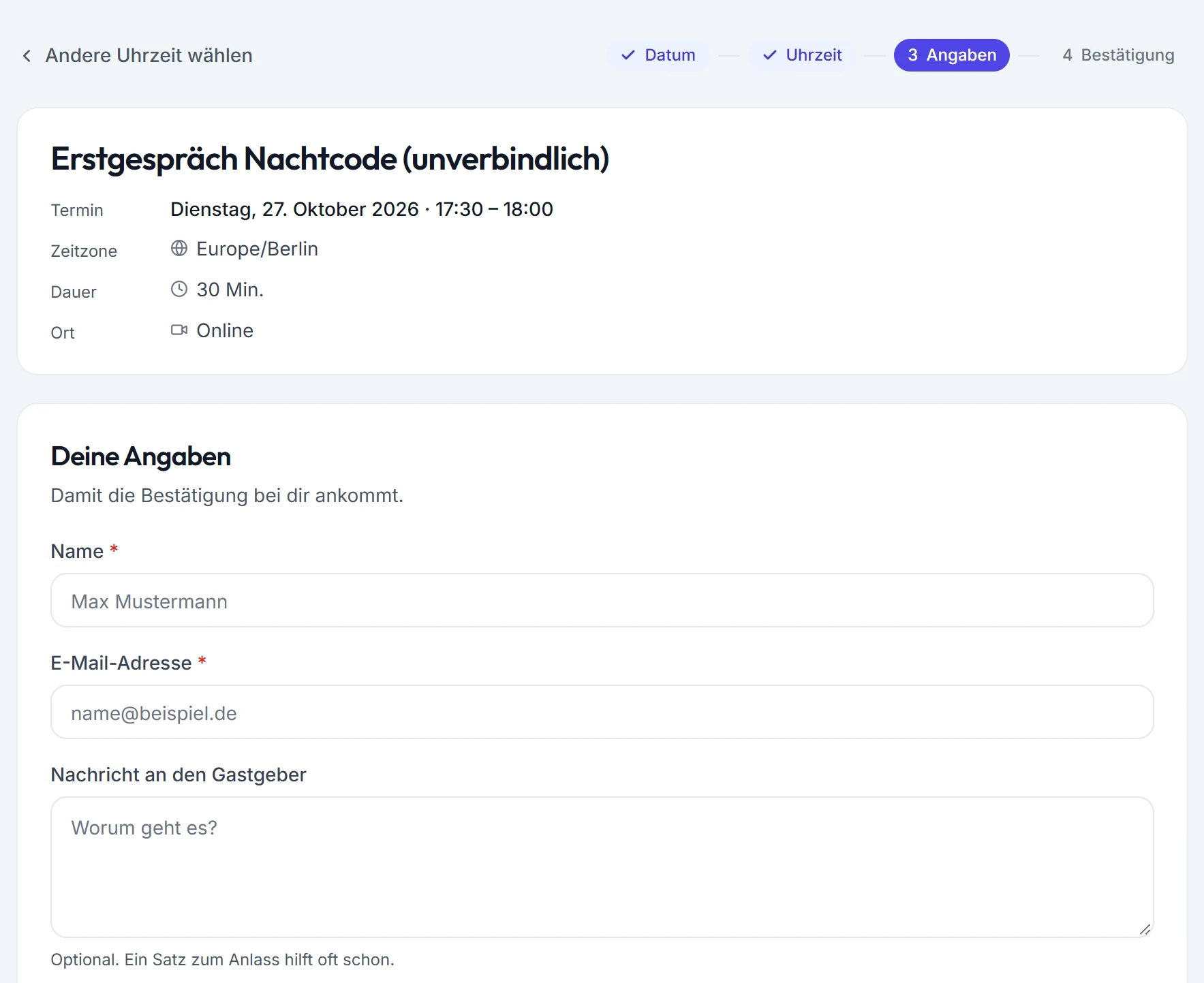 Formular mit Name, E-Mail und Nachricht