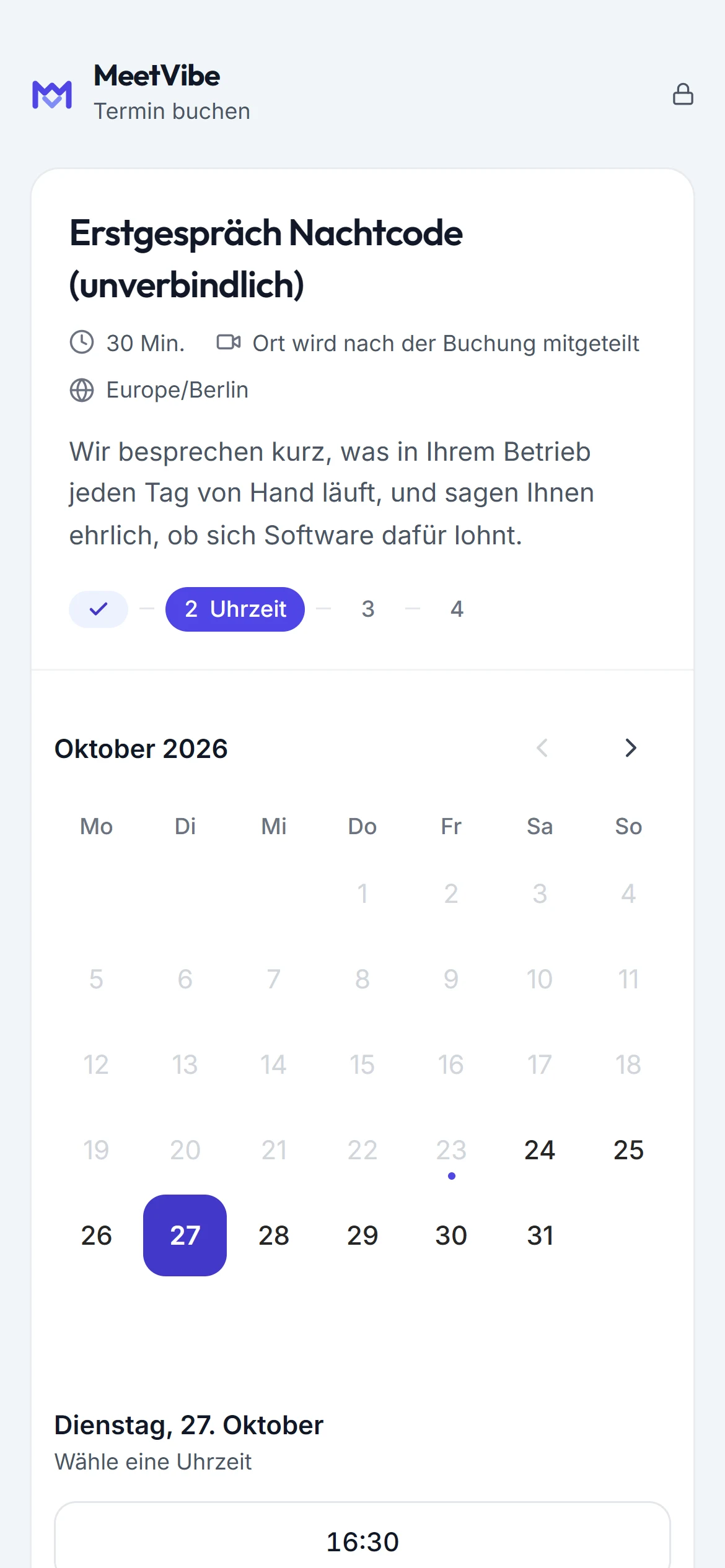 Buchungsseite auf dem Handy